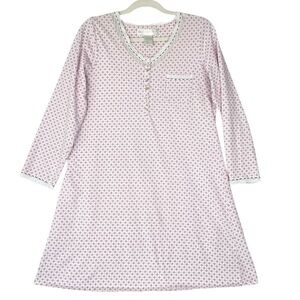 Eileen West Cotton Knit Long Sleeve Short Nightshirt Sz S Pink